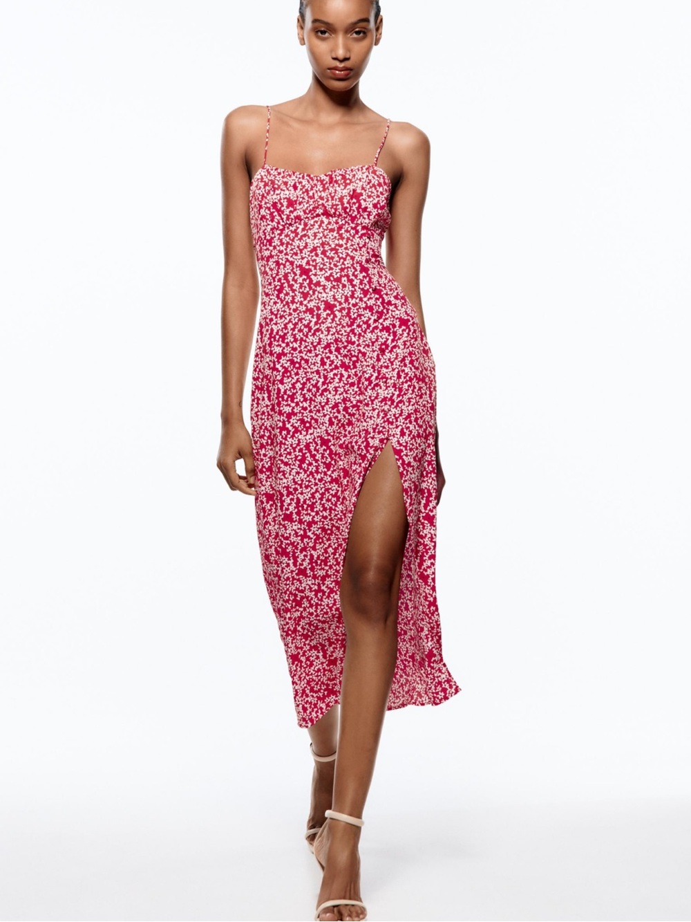 Zara Floral Print Corset Sweetheart Midi Dress